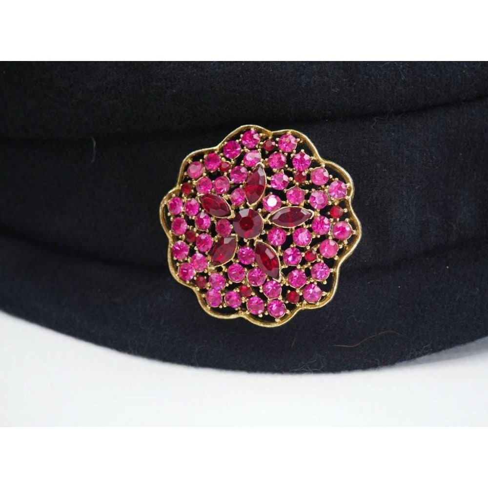 Vintage Pink and Red Rhinestone Flower Statement Brooch
